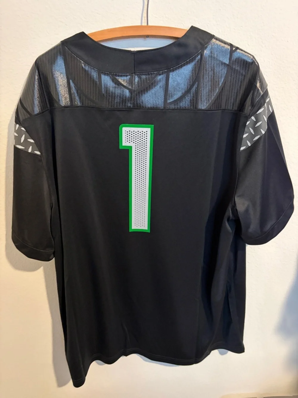 Nike Black Men’s Oregon #1 Football Jersey with Green Accent